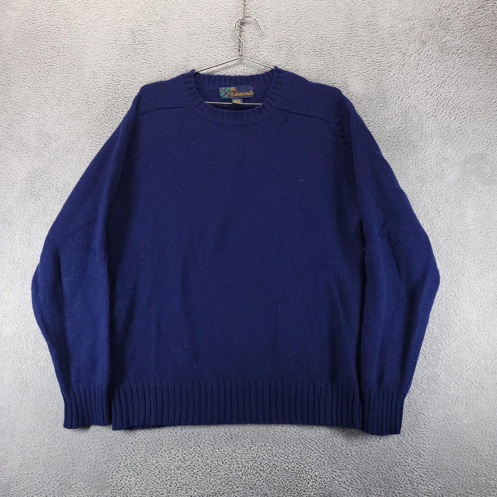 St. Edmonds Sweater Mens L Blue Shetland Wool Fisherman Knit Pullover Classic